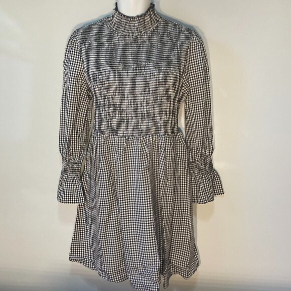 OXL SZ L Black & white gingham check dress Cottage Modest Prairie Western 50s - Picture 1 of 10